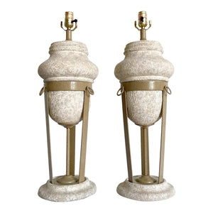 Postmodern Sculptural Plaster and Metal Table Lamps - a Pair