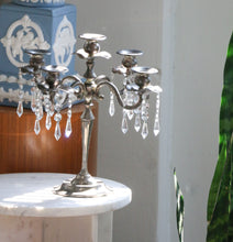 Load image into Gallery viewer, Vintage 5 Arm Candelabra with Hanging Crystals
