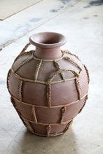 Load image into Gallery viewer, Large Vintage Organic Terracotta Pottery Vessel With Rattan Wrapped Details
