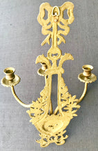 Load image into Gallery viewer, Pair of Three-Arm Vintage Heavy Brass Vintage Sconces (Eagle / Griffin Head)
