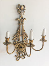 Load image into Gallery viewer, Pair of Three-Arm Vintage Heavy Brass Vintage Sconces (Eagle / Griffin Head)
