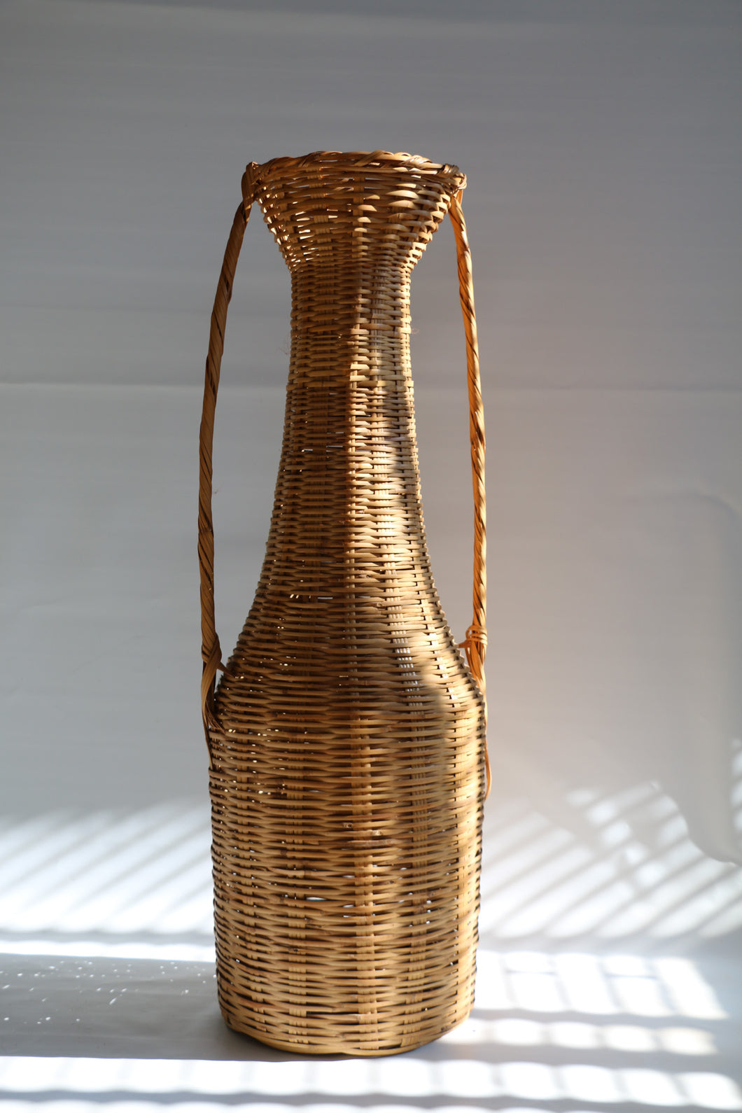 Vintage 1980s Boho Wicker Floor Vase Basket