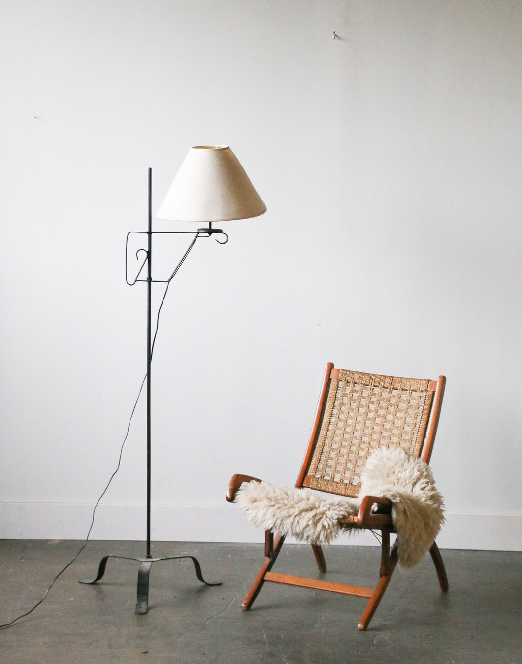 Vintage Wrought Iron Tripod  Floor Lamp