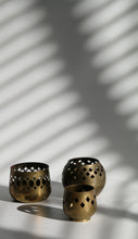 Load image into Gallery viewer, Trio of Three Moroccan Brass Candle Holders
