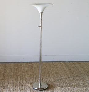 Mid Century Modern Chrome Floor Lamp with Glass Shade