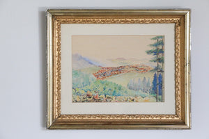 Framed Vintage Landscape Watercolor  Painting