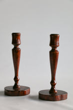 Load image into Gallery viewer, Wooded Carved Candlestick Holders
