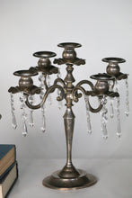 Load image into Gallery viewer, Vintage 5 Arm Candelabra with Hanging Crystals
