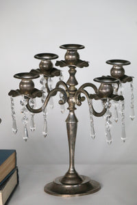 Vintage 5 Arm Candelabra with Hanging Crystals