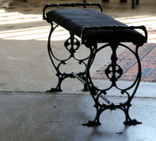 Load image into Gallery viewer, Vintage Wrought Iron and Velvet Bench
