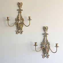 Load image into Gallery viewer, Pair of Three-Arm Vintage Heavy Brass Vintage Sconces (Eagle / Griffin Head)
