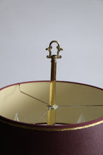 Load image into Gallery viewer, Mid-20th Century Brass Three-Arm Bouillotte Lamp With Red &amp; Gold Shade.
