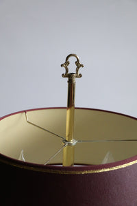 Mid-20th Century Brass Three-Arm Bouillotte Lamp With Red & Gold Shade.