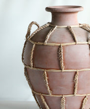 Load image into Gallery viewer, Large Vintage Organic Terracotta Pottery Vessel With Rattan Wrapped Details
