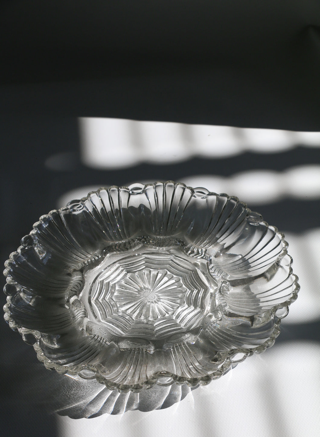 Vintage Anchor Hocking Glass Deviled Egg Plate #896 | Wave/Fan Pattern | Scalloped Edge | 12 Eggs | 10