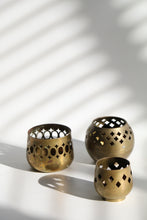 Load image into Gallery viewer, Trio of Three Moroccan Brass Candle Holders
