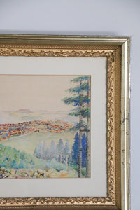 Framed Vintage Landscape Watercolor  Painting