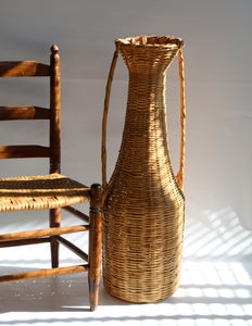 Vintage 1980s Boho Wicker Floor Vase Basket