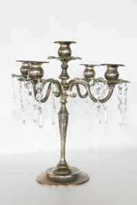 Vintage 5 Arm Candelabra with Hanging Crystals