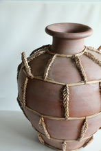 Load image into Gallery viewer, Large Vintage Organic Terracotta Pottery Vessel With Rattan Wrapped Details
