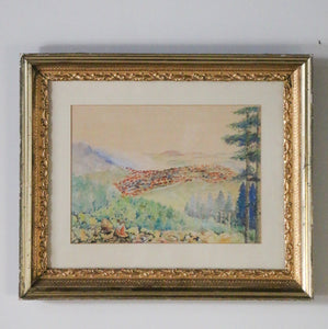 Framed Vintage Landscape Watercolor  Painting