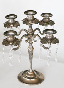 Vintage 5 Arm Candelabra with Hanging Crystals