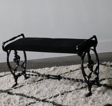 Load image into Gallery viewer, Vintage Wrought Iron and Velvet Bench
