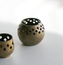 Load image into Gallery viewer, Trio of Three Moroccan Brass Candle Holders
