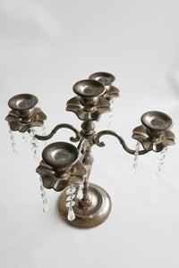 Vintage 5 Arm Candelabra with Hanging Crystals