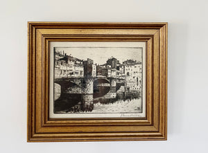 Original 1923 Etching, Ponte Vecchio, Florence