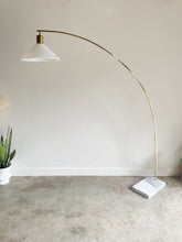 Load image into Gallery viewer, Vintage Italian Harvey Guzzini Style Brass &amp; Carrara Marble Arc Floor Lamp
