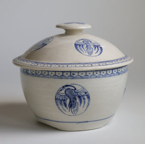 Ceramic Crane Motif Lidded Bowl