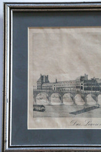 Antique circa 1832 Framed Etching of The Louvre Museum in Paris