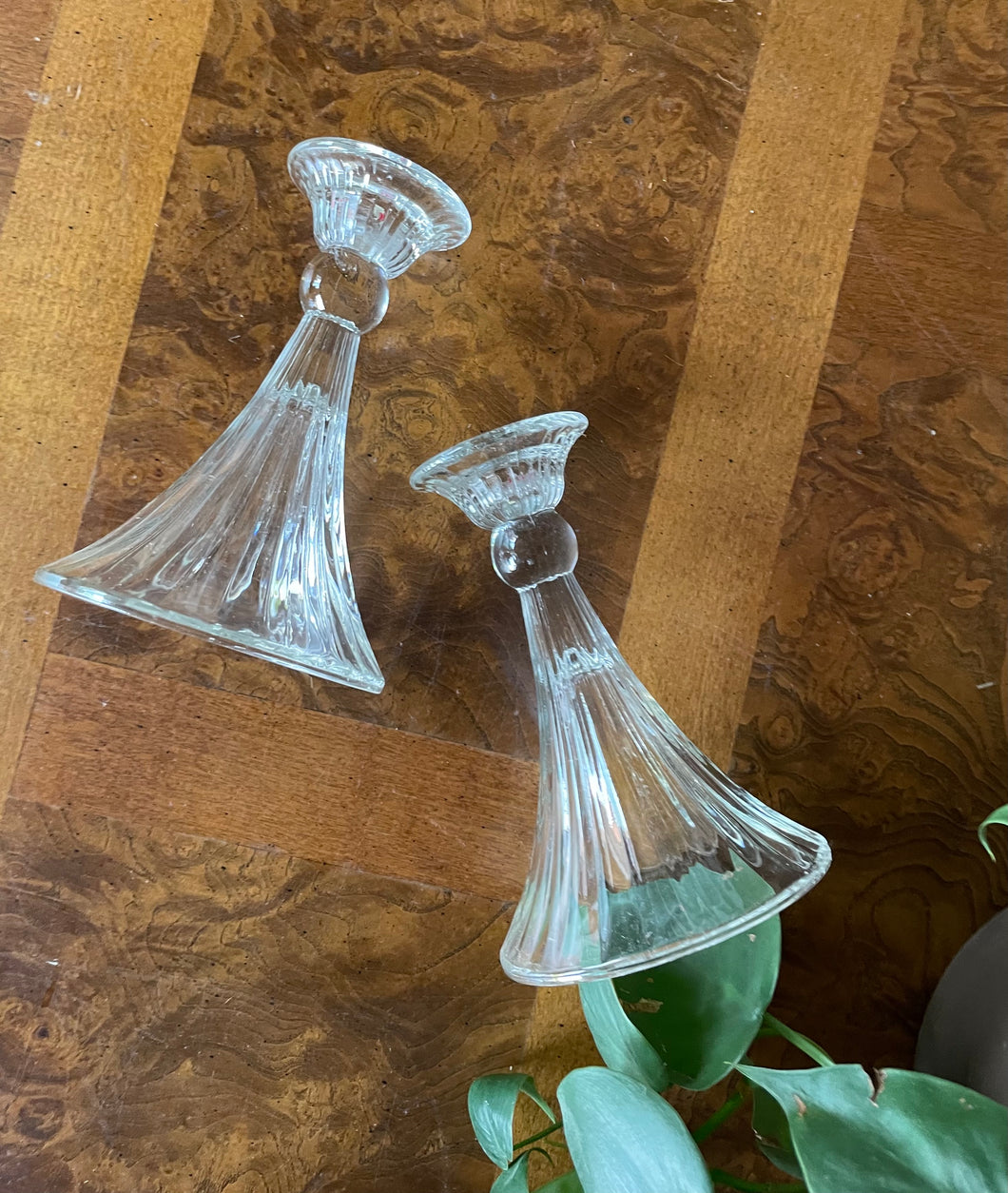 Glass Candle Stick Pair