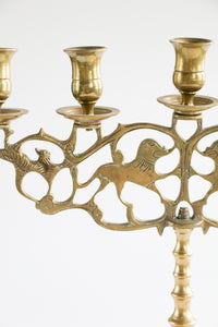 Brass Candelabra with Lion Detail