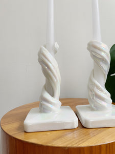 Iridescent Ceramic  Swirl Candle Sticks