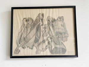 Framed Owl Drawing dated 1972