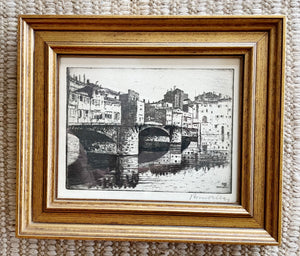 Original 1923 Etching, Ponte Vecchio, Florence