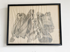 Framed Owl Drawing dated 1972