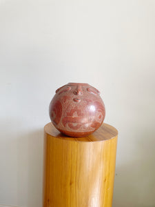 Vintage Marajoara Terra Cotta Amazon Brazil Red Clay Face Pottery Pot Vase 