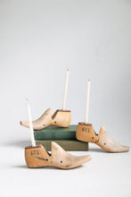 Load image into Gallery viewer, Rustic Wood Shoe Forms / Unique Candlestick Holders Circa  1948
