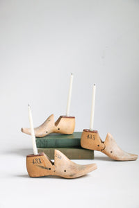 Rustic Wood Shoe Forms / Unique Candlestick Holders Circa  1948