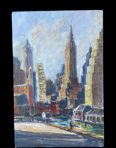 Original Cityscape Painting on Board