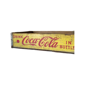 Coca Cola Advertising Wooden Crate Yellow & Red Dated 1964, Vintage Storage Box w Handles