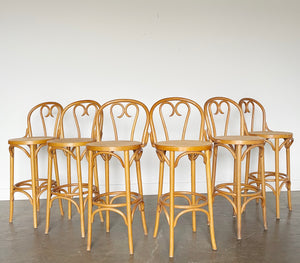 Thonet 1950s Rattan Bar Stools witch Cane Seats