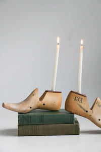 Rustic Wood Shoe Forms / Unique Candlestick Holders Circa  1948