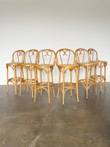 Thonet 1950s Rattan Bar Stools witch Cane Seats