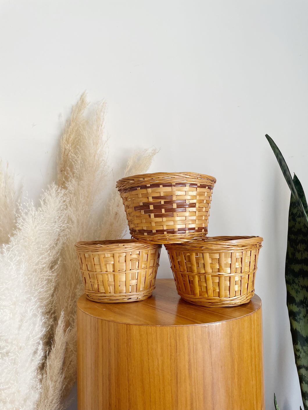 Set of Three Woven Planter Baskets