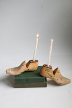 Load image into Gallery viewer, Rustic Wood Shoe Forms / Unique Candlestick Holders Circa  1948
