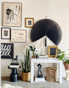 Large Black Bamboo Wall Fan